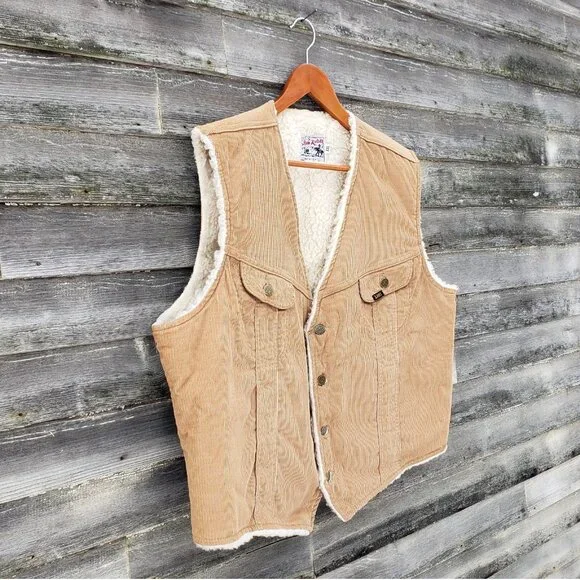 Lee Storm Rider corduroy tan vest, soft sherpa lining, vintage Western men's XXL - Picture 2 of 8